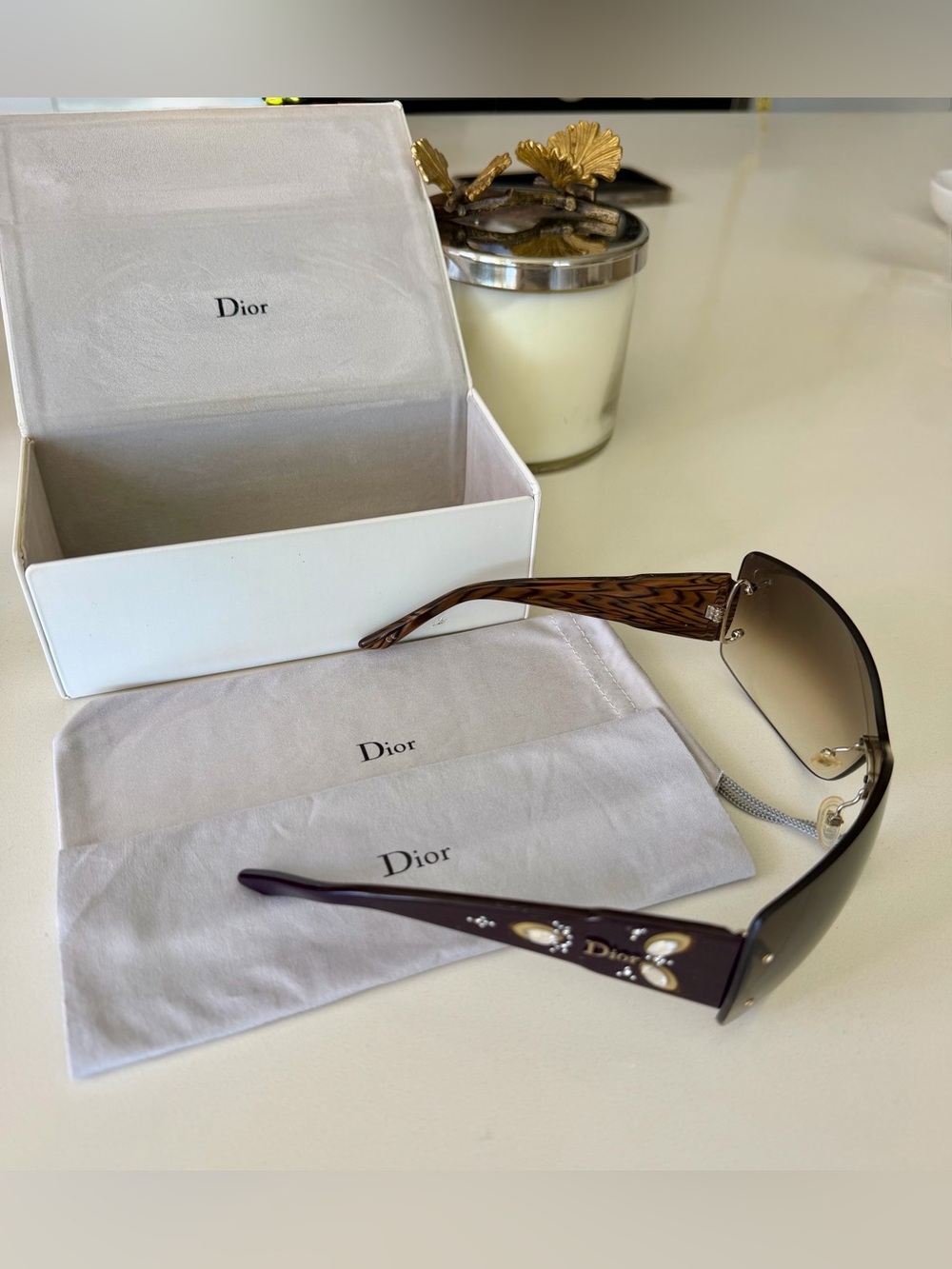 Dior Women's Navy Temple Sunglasses with Brown Gradient Lens